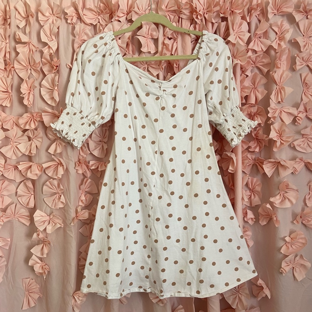 ASOS maternity white and tan dot mini dress